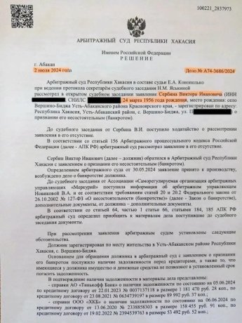 Решение Арбитражного суда РХ